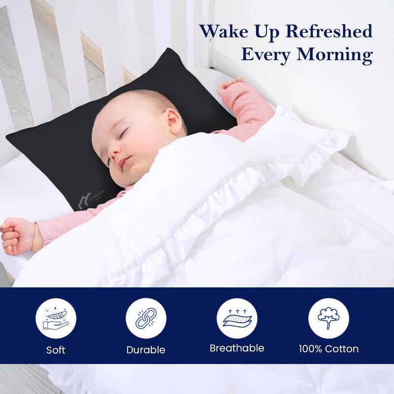 Ambition Home Toddler Travel Small Pillow Cases with Zipper Closure Pillow Cover Set of 2 Travel Pillow Cover 500 Thread Count 100% Soft Egyptian Cotton Travel Pillow case 14x20 inch, Black - Image 2